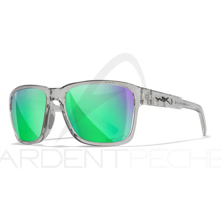 Lunettes polarisantes WILEY X Trek captivate Green mirror Gloss crystal light grey frame