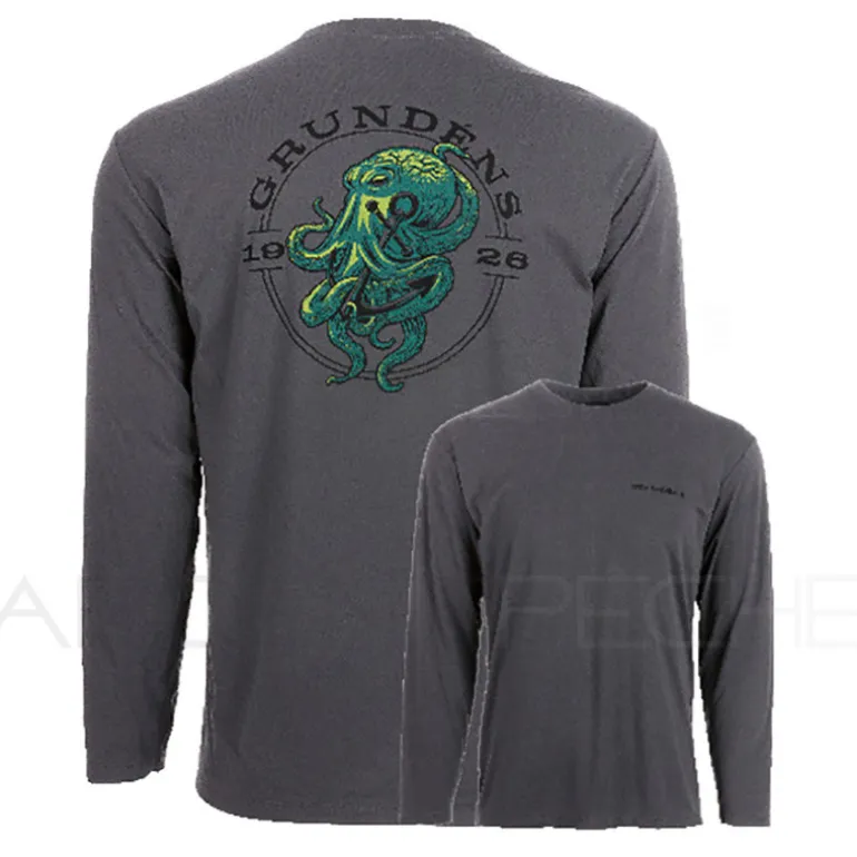 T Shirt GRUNDENS Tech tee LS kraken print anchor