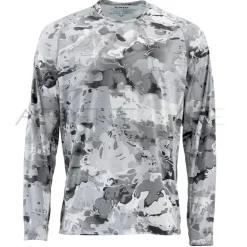 Tee shirt SIMMS Solarflex crewneck prints Cloud camo grey