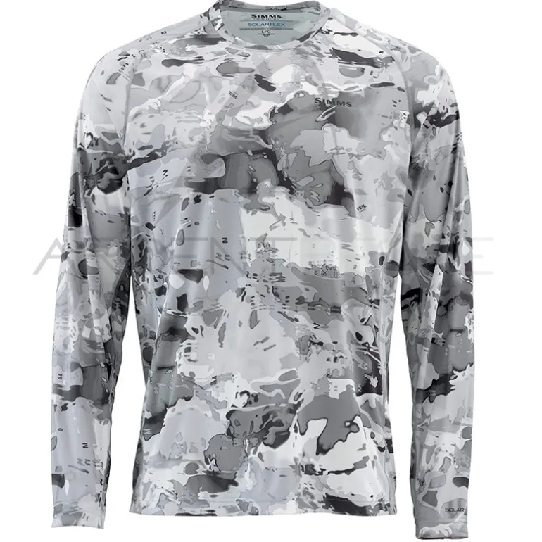 Tee shirt SIMMS Solarflex crewneck prints Cloud camo grey